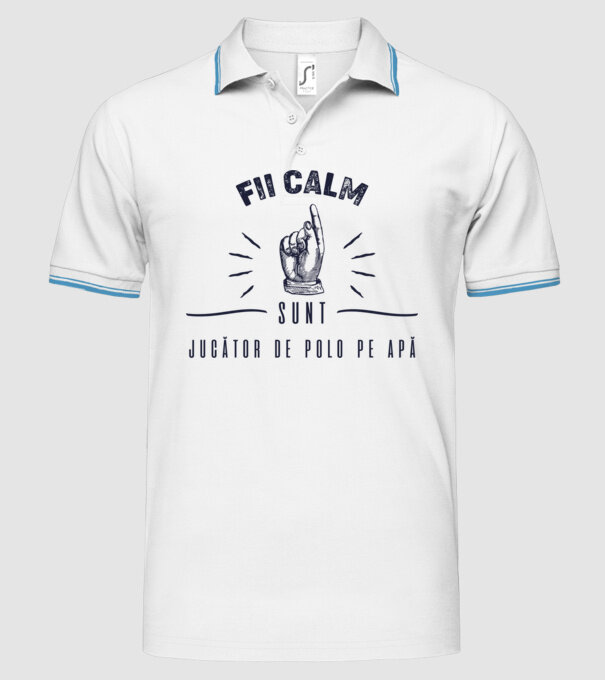 Fii calm, sunt JUCĂTOR DE POLO PE APĂ model alb pe tricou