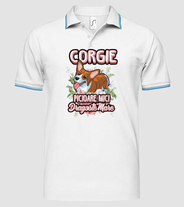 corgie : picioare mici dragoste mare model alb pe tricou