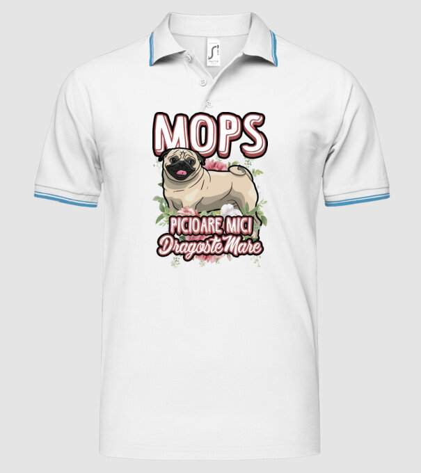 mops : picioare mici dragoste mare model alb pe tricou