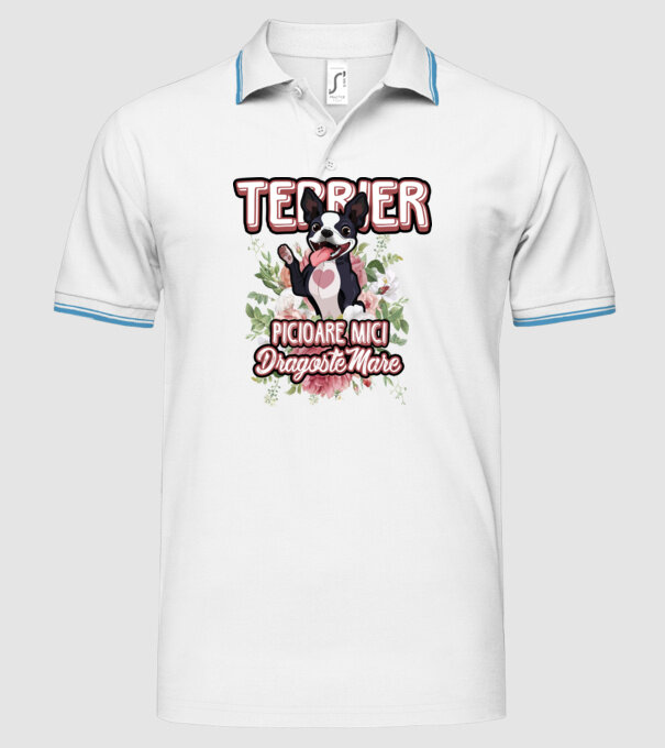 terrier : picioare mici dragoste mare model alb pe tricou