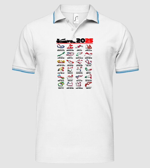 F1 calendar 2025 Alb model alb pe tricou