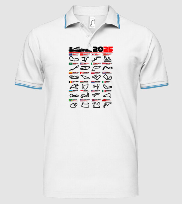 F1 calendar 2025 model alb pe tricou