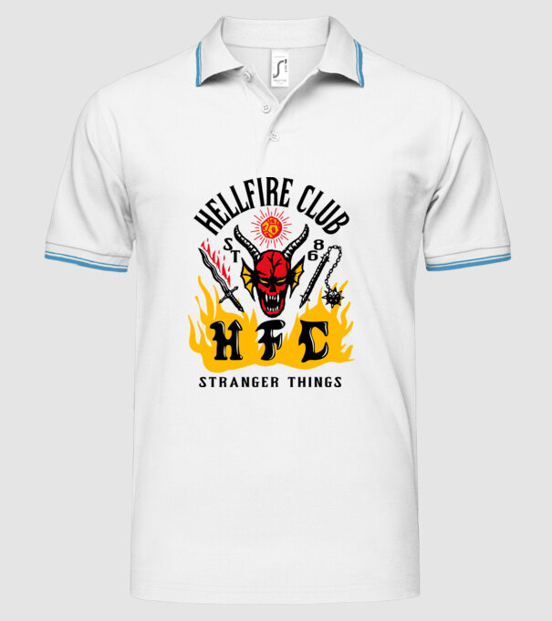 hellfire club 86 stranger things model alb pe tricou