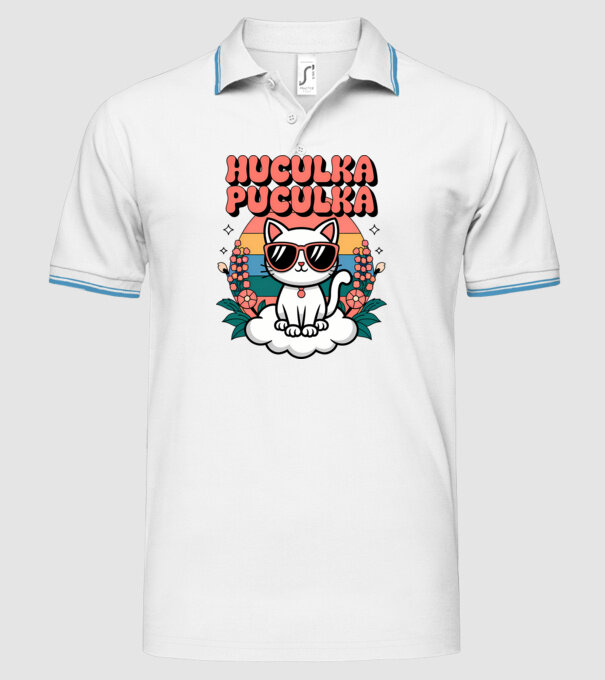 Huculka Puculka pisică 1 model alb pe tricou