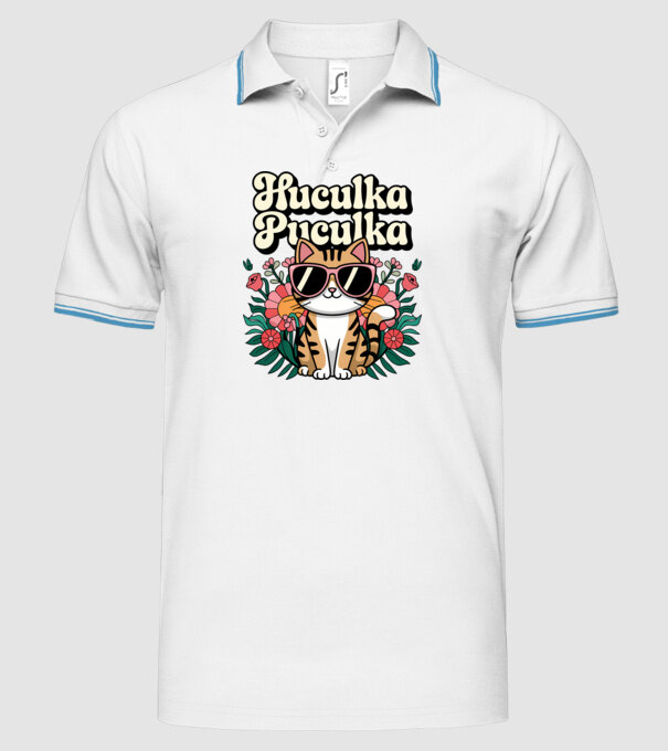 Huculka Puculka pisică 3 model alb pe tricou