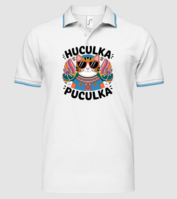 Huculka Puculka pisică 3 model alb pe tricou