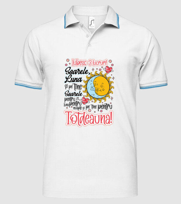 Iubesc 3 lucruri model alb pe tricou