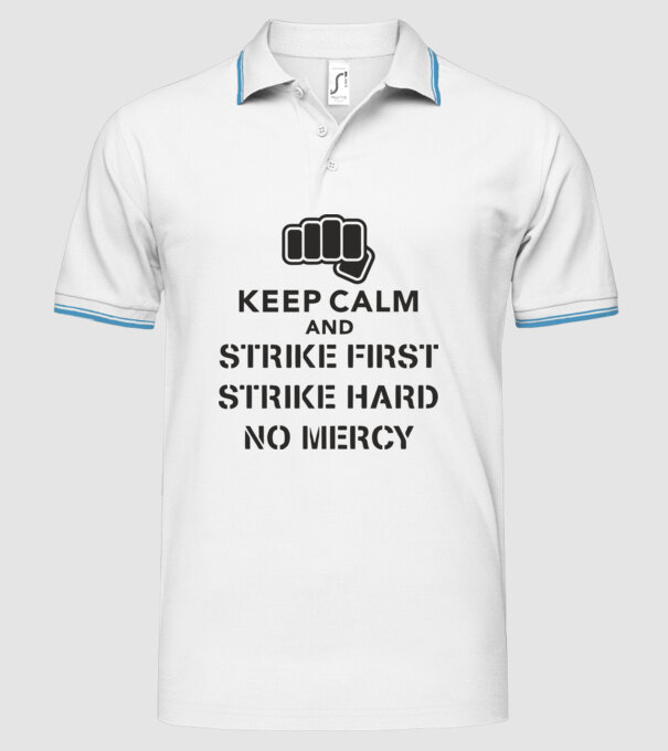 Keep calm and strike first cobra kai model alb pe tricou