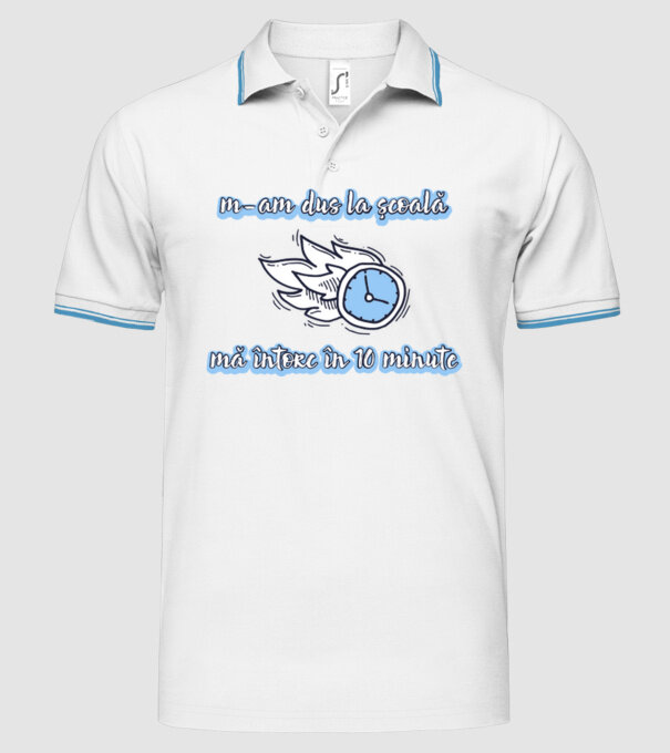m-am dus la școală, mă întorc în 10 minute model alb pe tricou