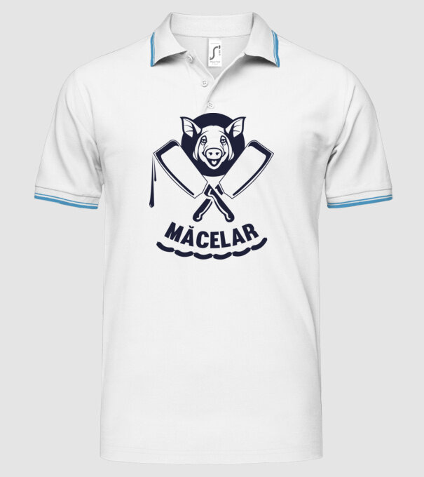 măcelar model alb pe tricou