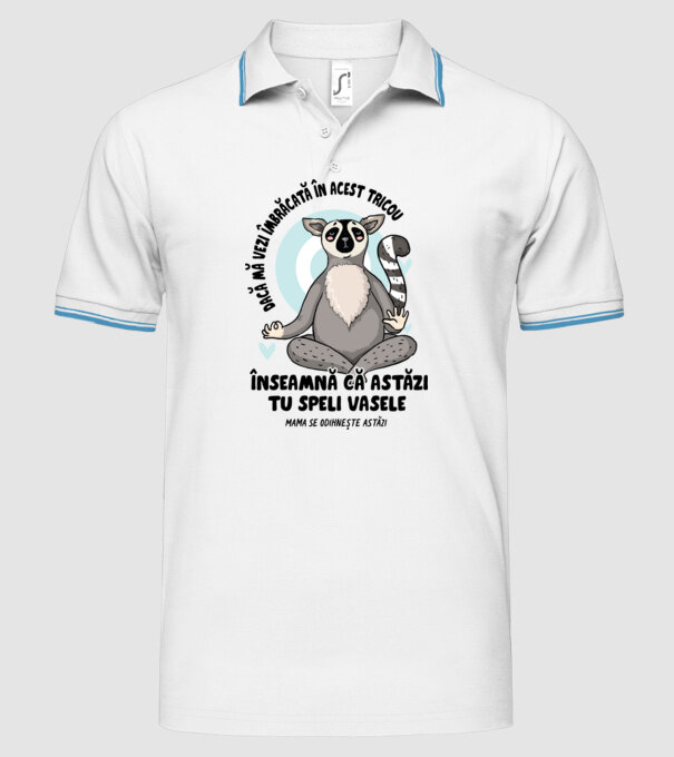 Dacă o vezi îmbrăcată în acest tricou, înseamnă că astăzi tu speli vasele. Mama se odihnește astăzi. model alb pe tricou
