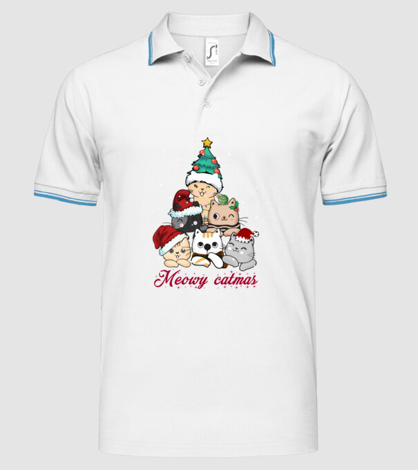Meowy catmas model alb pe tricou