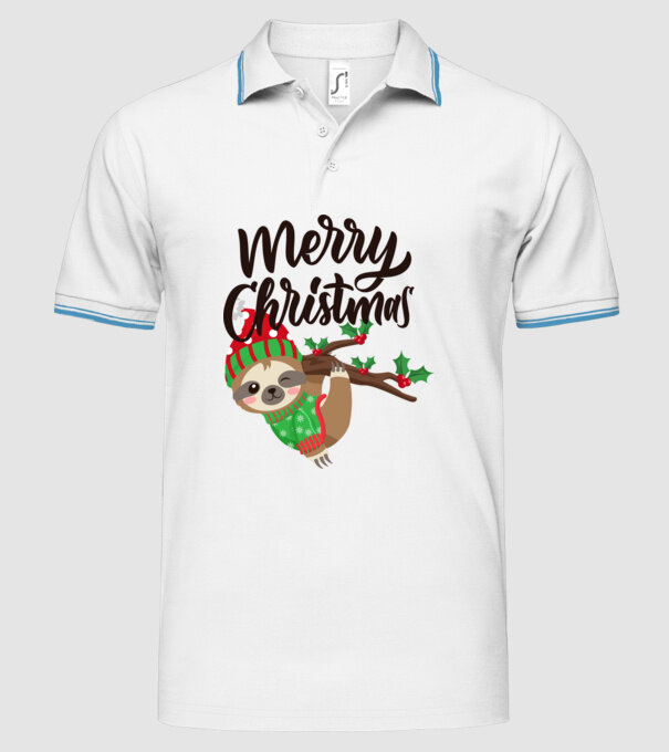 Merry christmas sloth model alb pe tricou