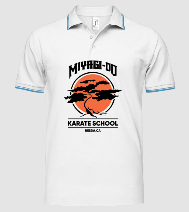 Miyagi-do karate school model alb pe tricou