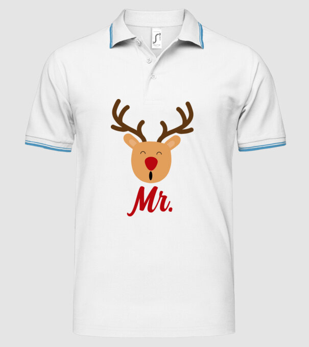 Mr. Reindeer Christmas couple model alb pe tricou