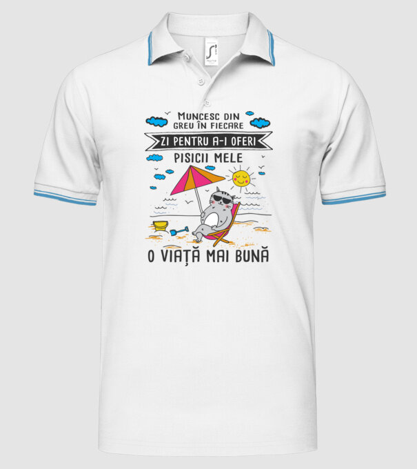 Muncesc din greu în fiecare zi pentru a-i oferi pisicii mele o viață mai bună model alb pe tricou