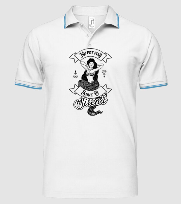 Nu pot fugi, sunt o sirenă model alb pe tricou