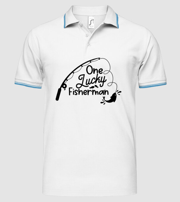 One lucky Fisherman model alb pe tricou