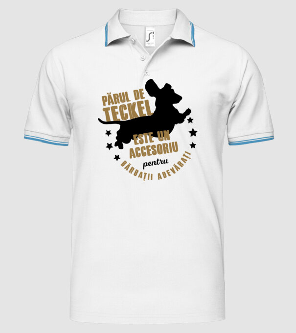 părul de teckel este un accesoriu pentru bărbații adevărați model alb pe tricou