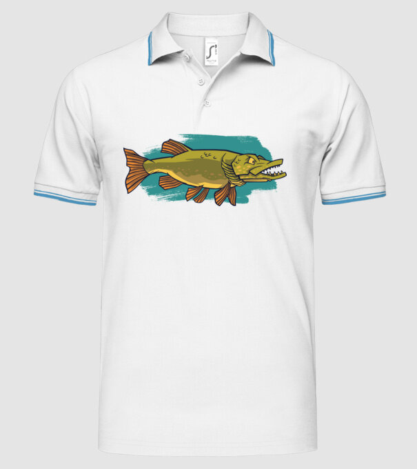 Pike model alb pe tricou