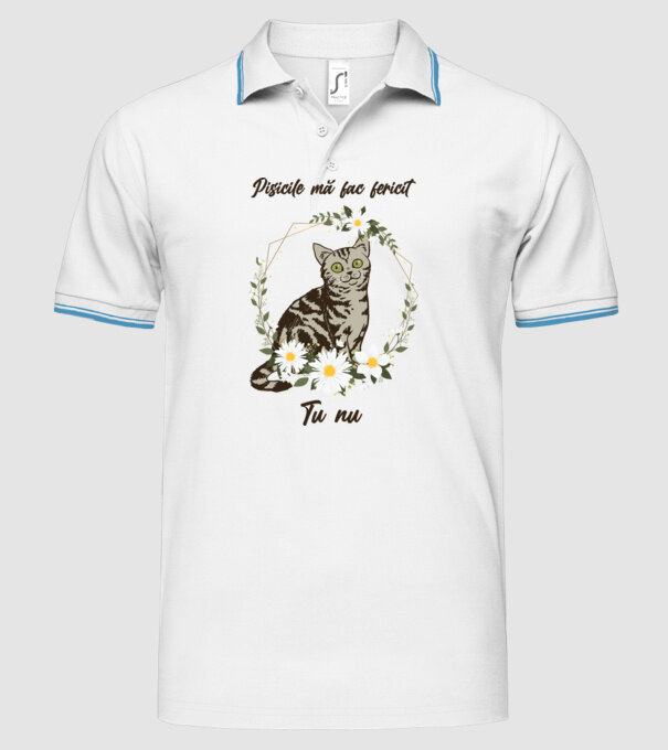 Pisicile mă fac fericit(ă), tu nu model alb pe tricou