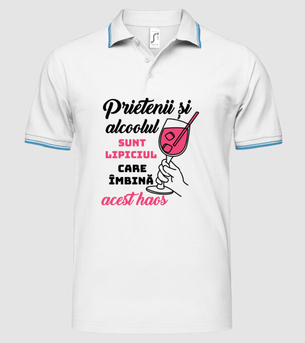 Prietenii și alcoolul sunt lipiciul care îmbină acest haos model alb pe tricou
