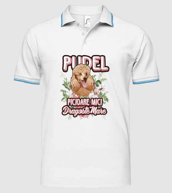 Pudel picioare mici dragoste mare model alb pe tricou