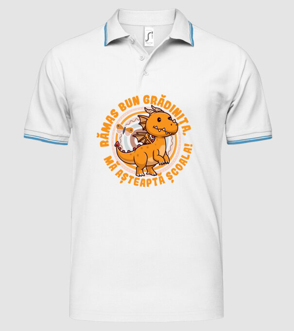 Rămas bun grădiniță, mă așteaptă școala! model alb pe tricou