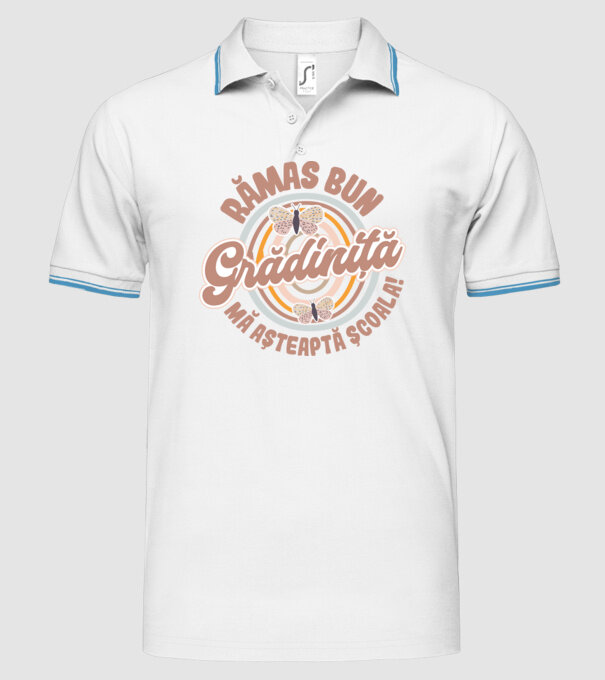 Rămas bun grădiniță, mă așteaptă școala! model alb pe tricou