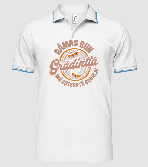 Rămas bun grădiniță, mă așteaptă școala! model alb pe tricou