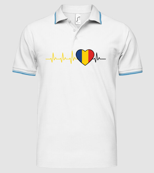 România heartbeat model alb pe tricou