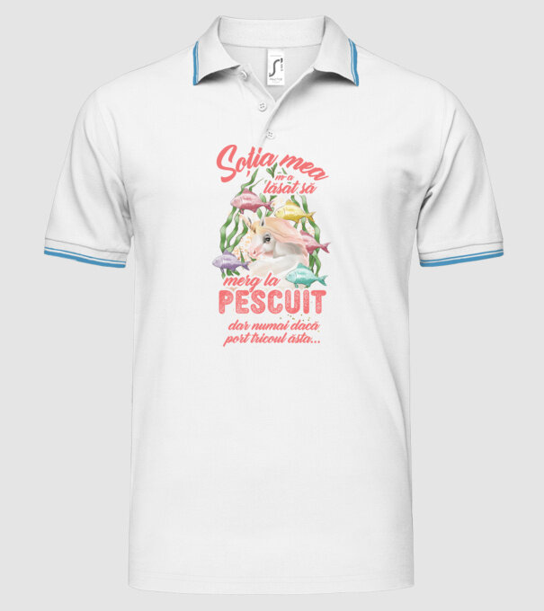 soția mea m-a lăsat să merg la pescuit, dar numai dacă port tricoul ăsta... model alb pe tricou