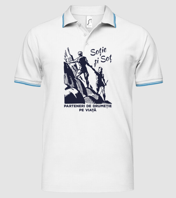 soție și soț - parteneri de drumeție pe viață model alb pe tricou