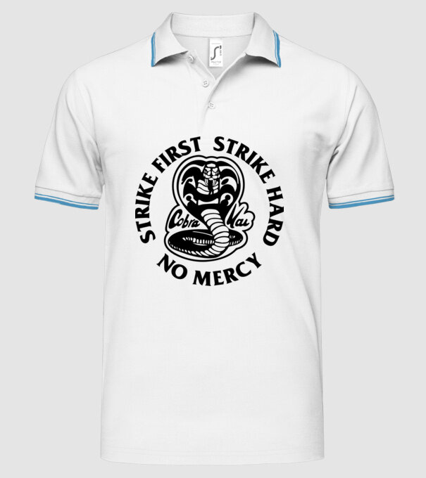 Strike first strike hard no mercy model alb pe tricou