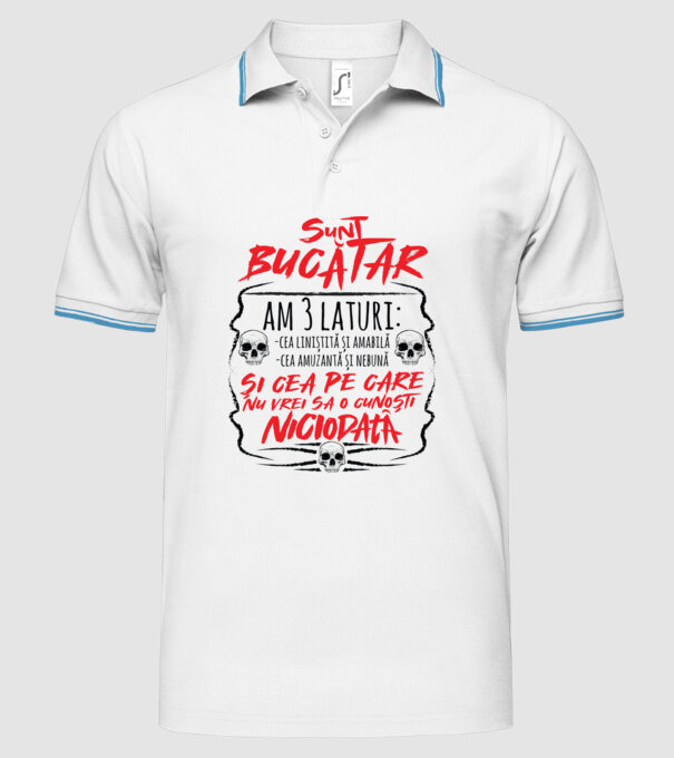 sunt bucătar am 3 laturi model alb pe tricou