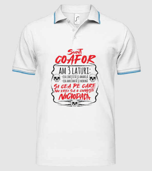 sunt coafor am 3 laturi model alb pe tricou