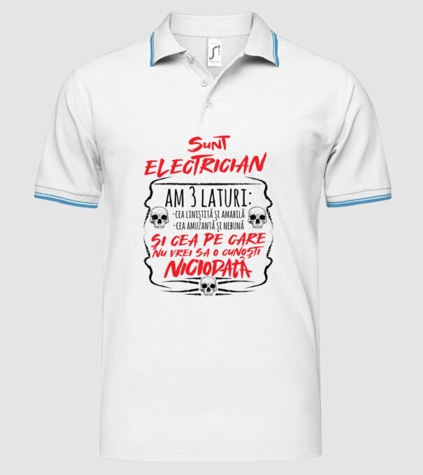 sunt electrician am 3 laturi model alb pe tricou