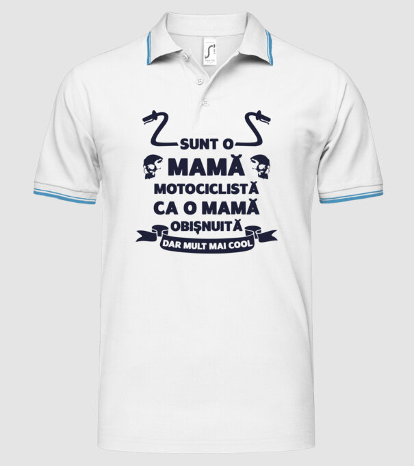 sunt o mamă motociclistă, ca o mamă obișnuită, dar mult mai cool model alb pe tricou