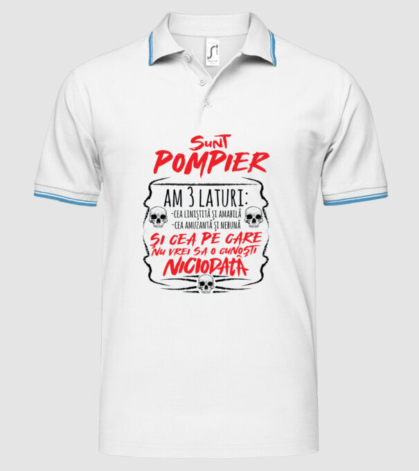 sunt pompier am 3 laturi model alb pe tricou