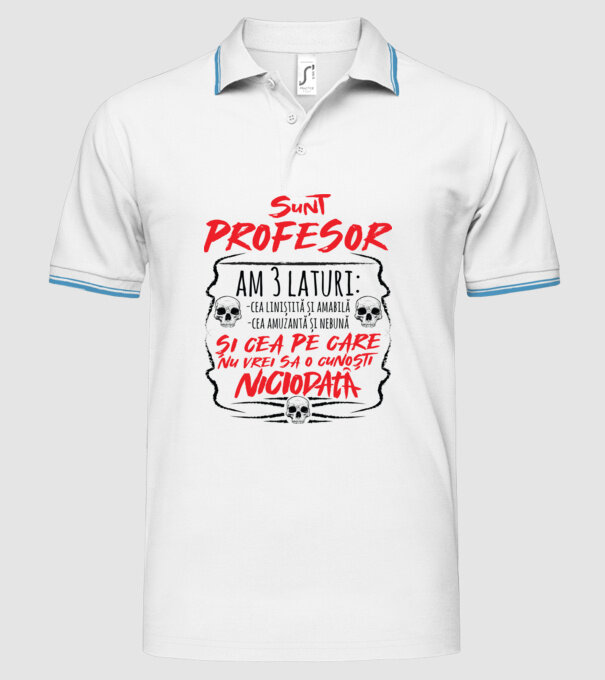 sunt profesor, am 3 laturi model alb pe tricou