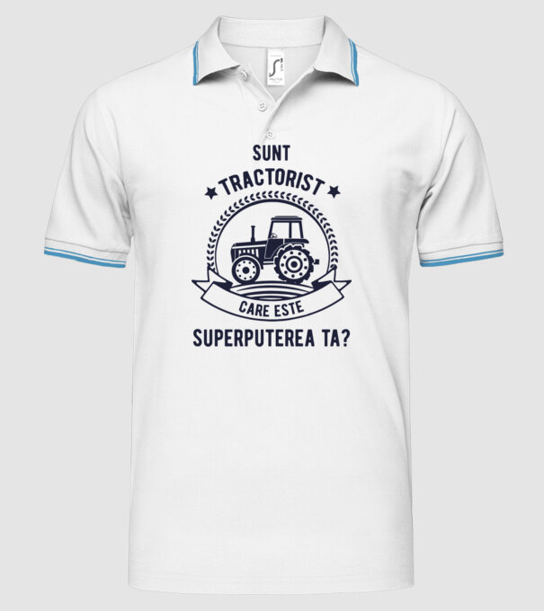 Sunt tractorist, care este superputerea ta? model alb pe tricou