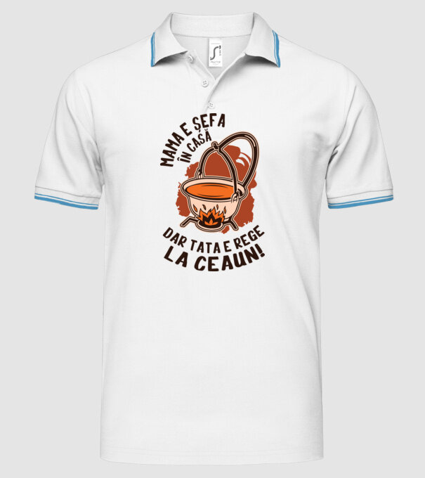 Mama e șefa în casă, dar tata e rege la ceaun! model alb pe tricou
