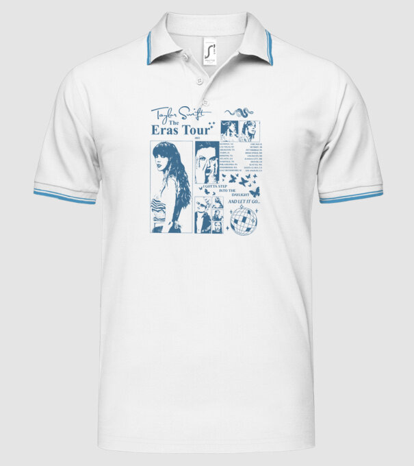 Taylor Swift ERAS print blue model alb pe tricou
