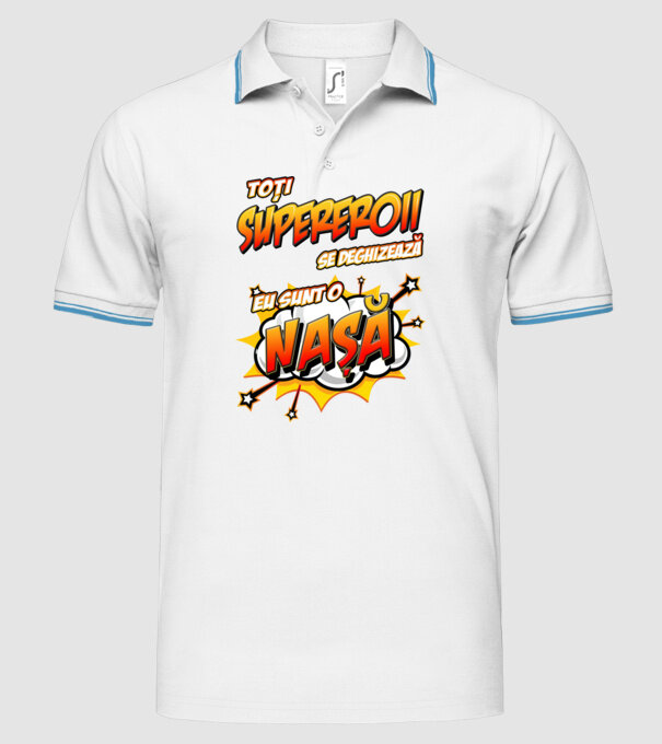 Toți supereroii se deghizează, eu sunt o nașă model alb pe tricou