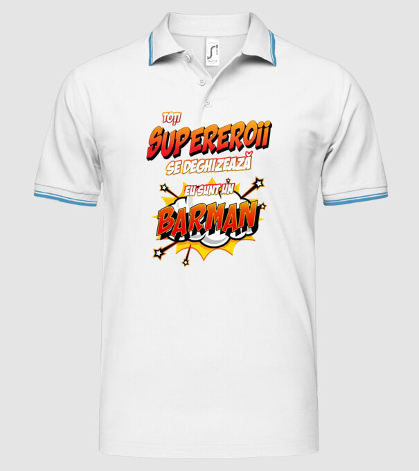 Toți supereroii se deghizează, eu sunt un barman model alb pe tricou