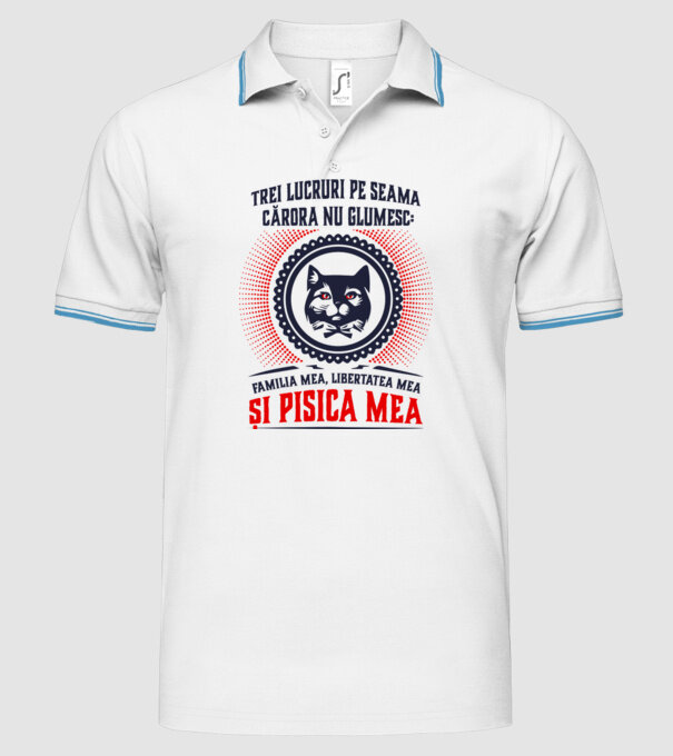 trei lucruri pe seama cărora nu glumesc: familia mea, libertatea mea și pisica mea model alb pe tricou