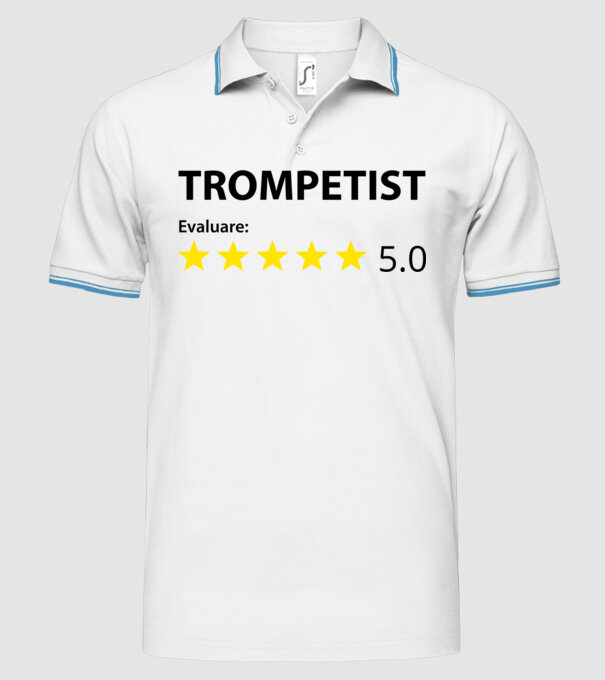 trompetist evaluare model alb pe tricou