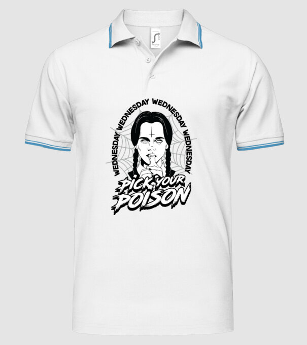 WEDNESDAY Pick your poison model alb pe tricou