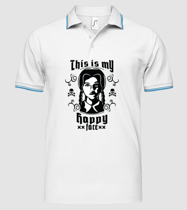 WEDNESDAY This is my happy face model alb pe tricou
