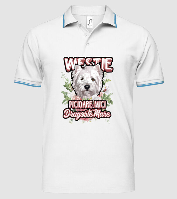Westie picioare mici dragoste mare model alb pe tricou